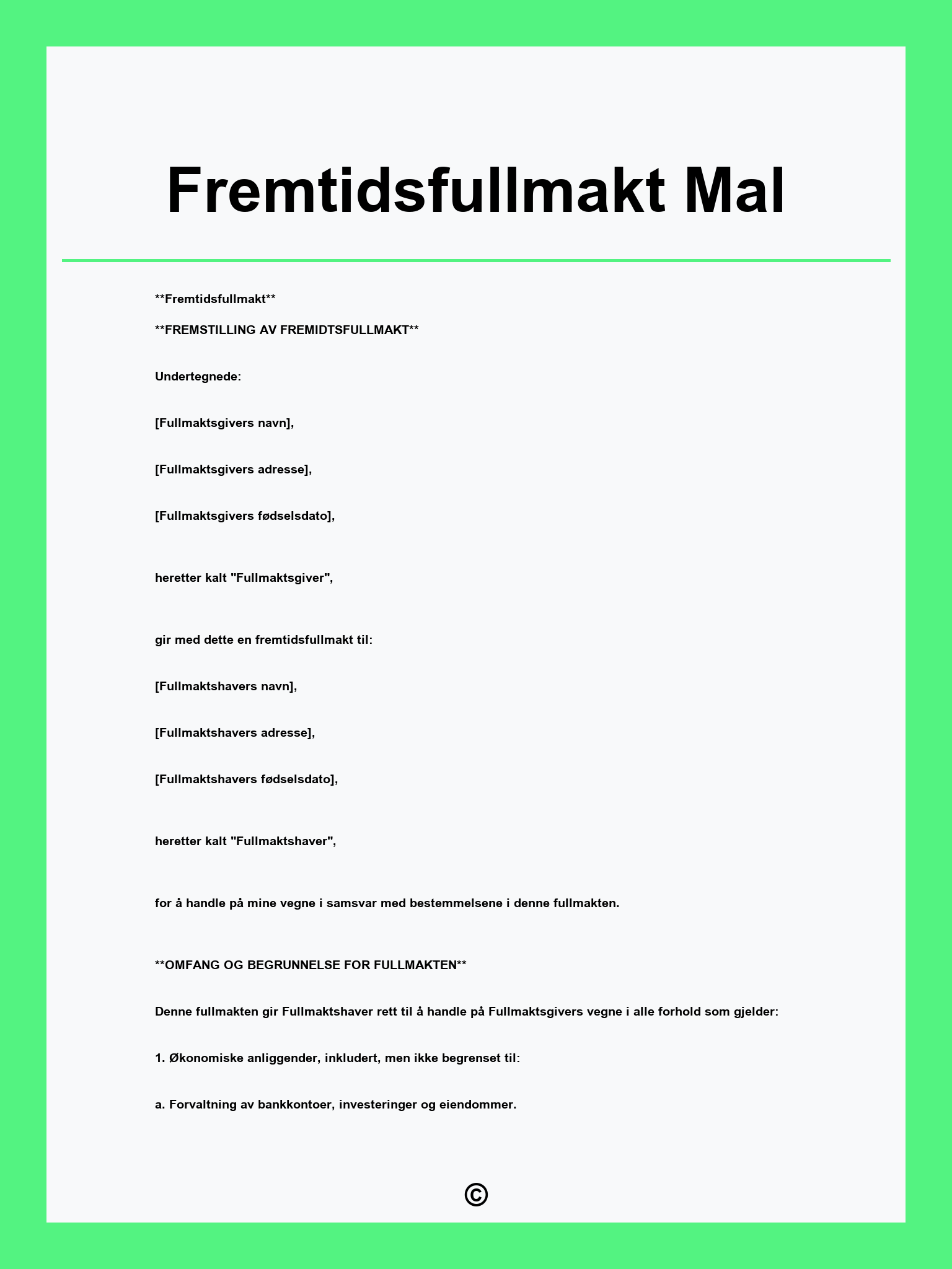 Fremtidsfullmakt Mal