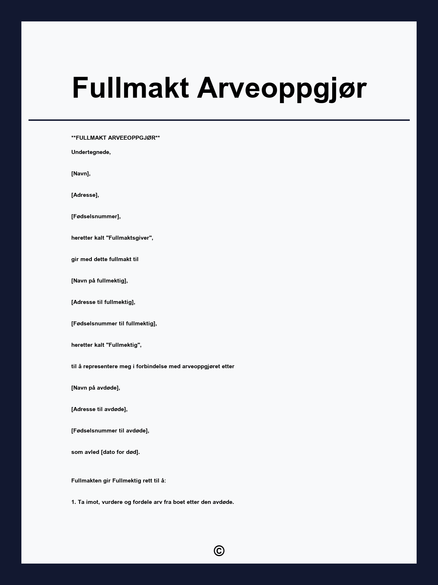 Fullmakt Arveoppgjør
