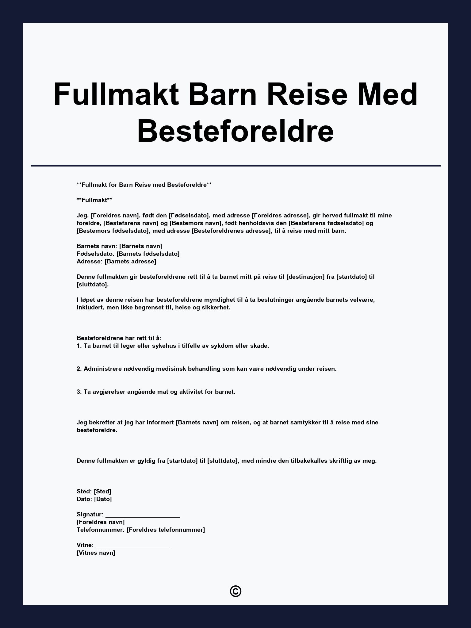 Fullmakt Barn Reise Med Besteforeldre
