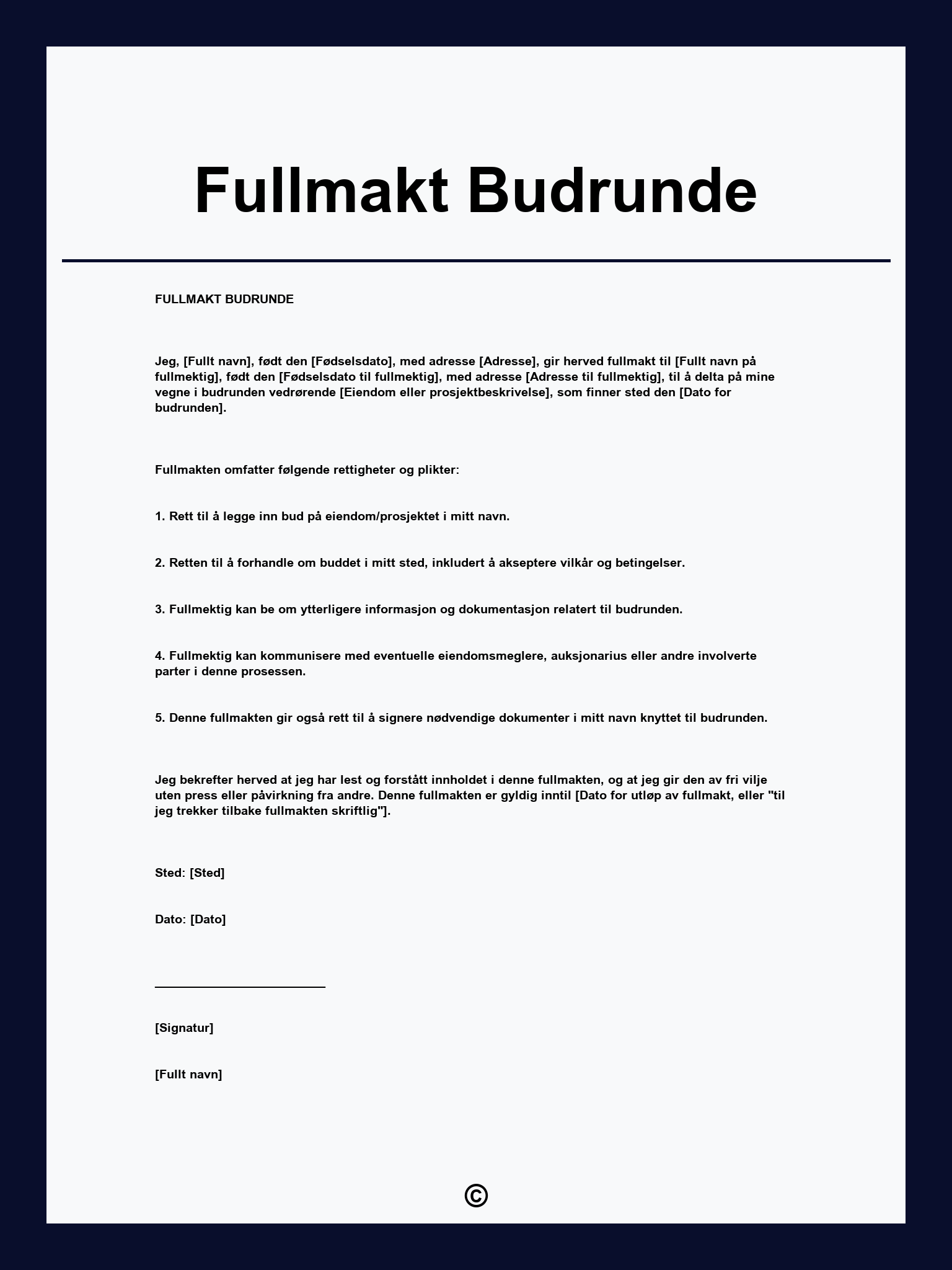 Fullmakt Budrunde