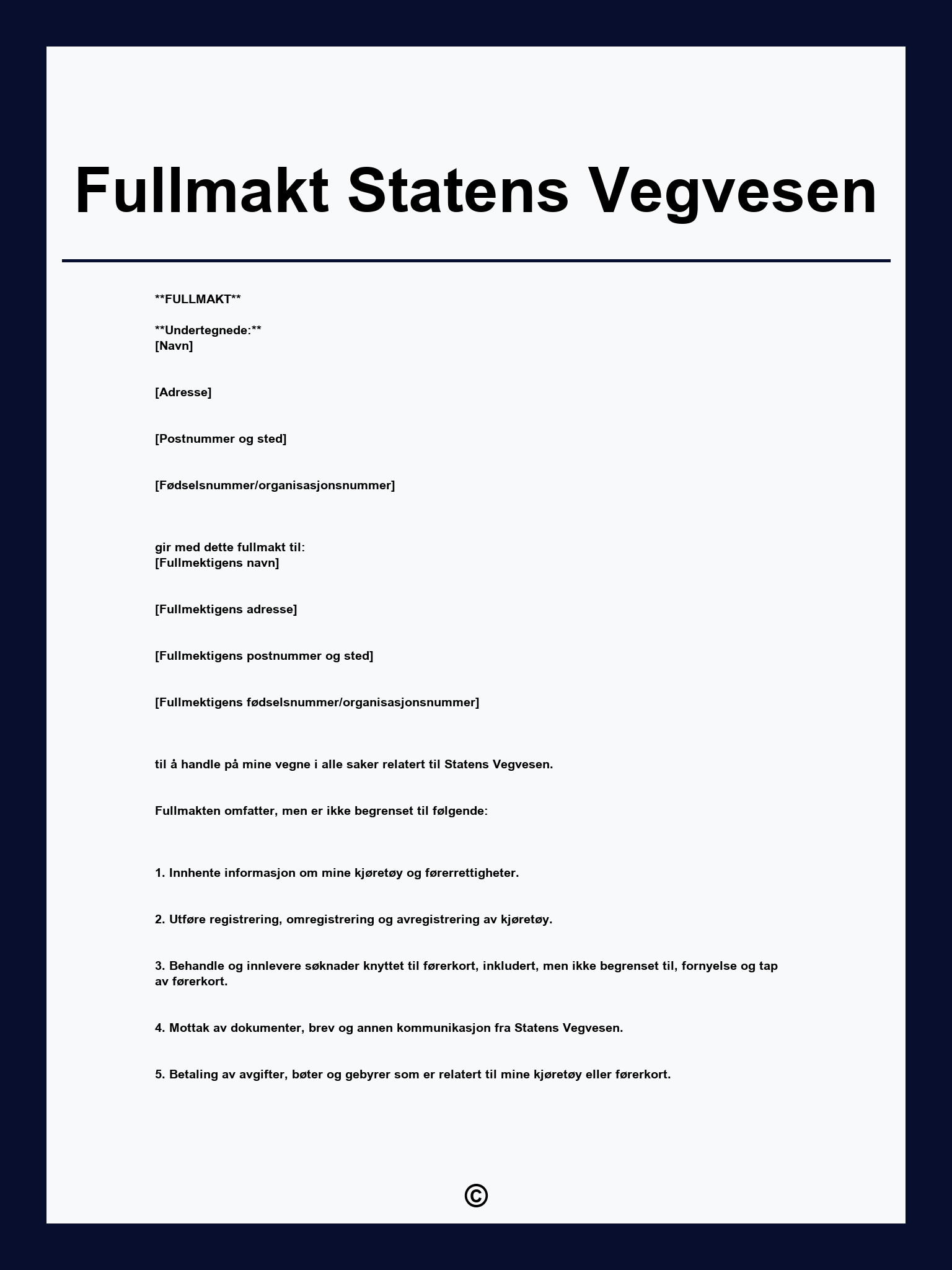Fullmakt Statens Vegvesen