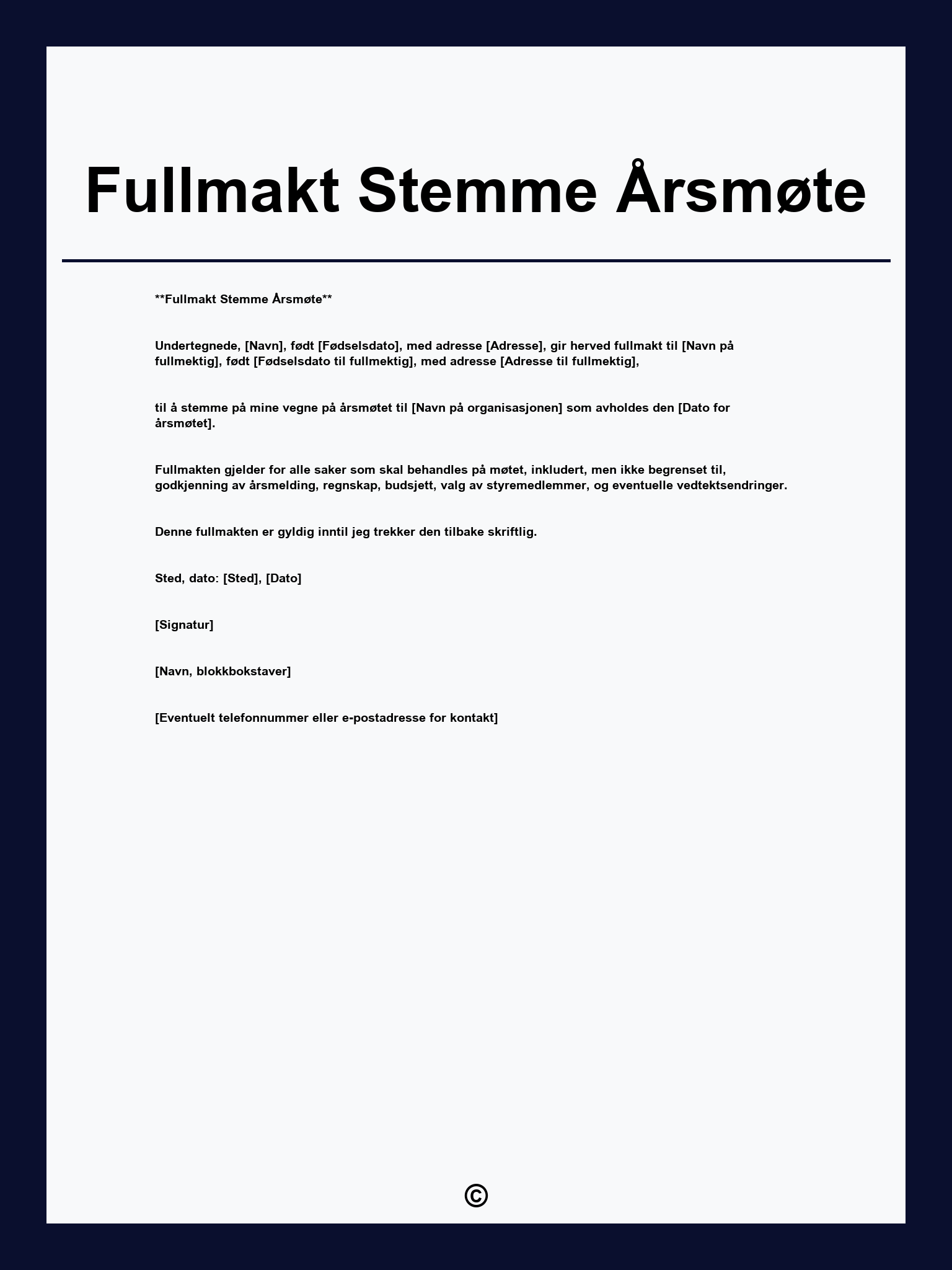 Fullmakt Stemme Årsmøte
