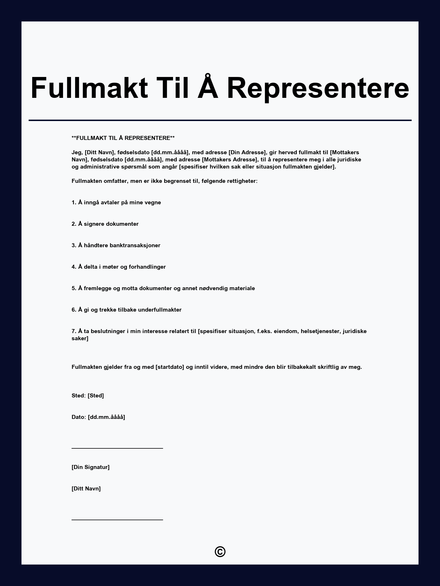 Fullmakt Til Å Representere