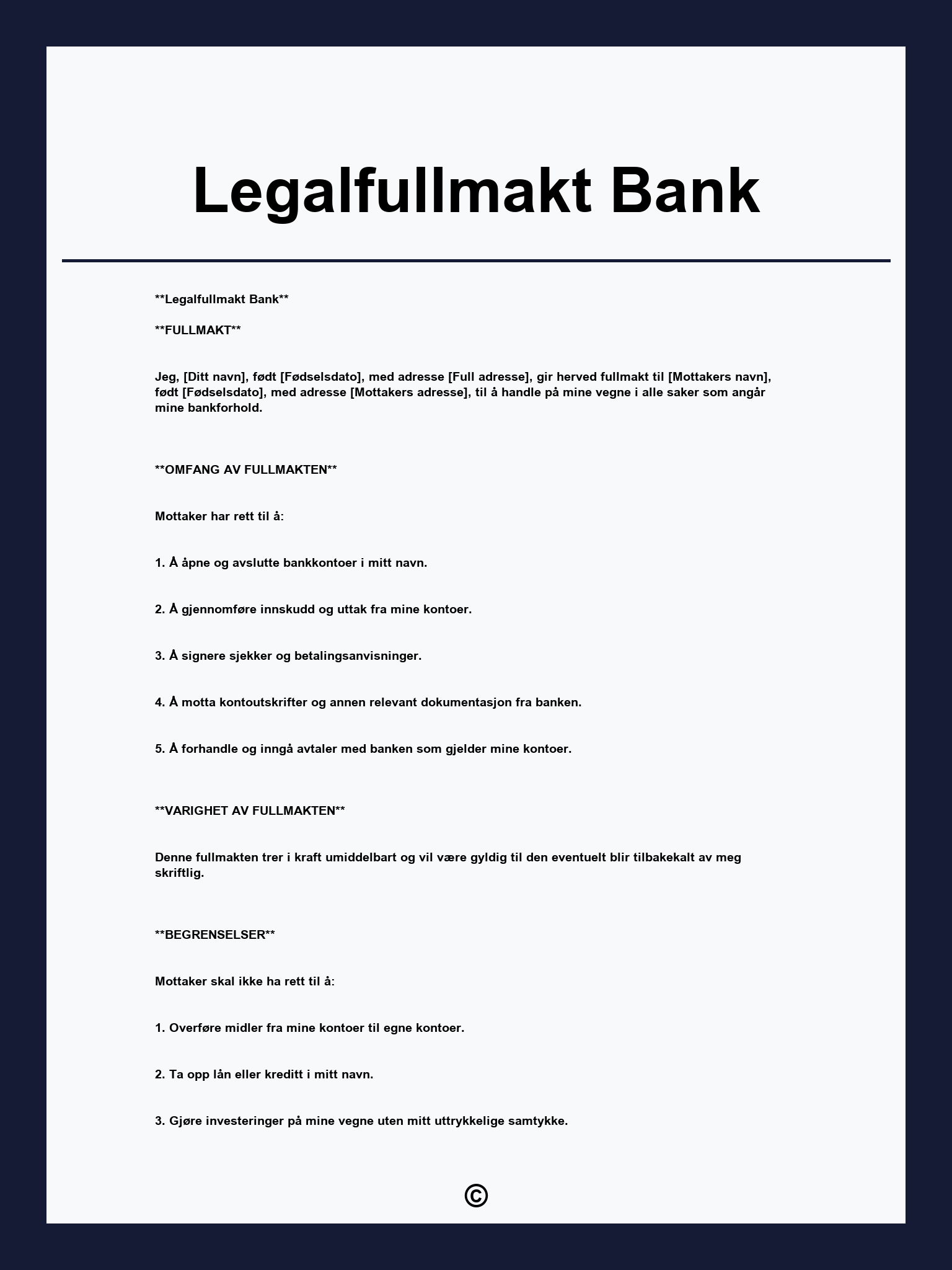 Legalfullmakt Bank