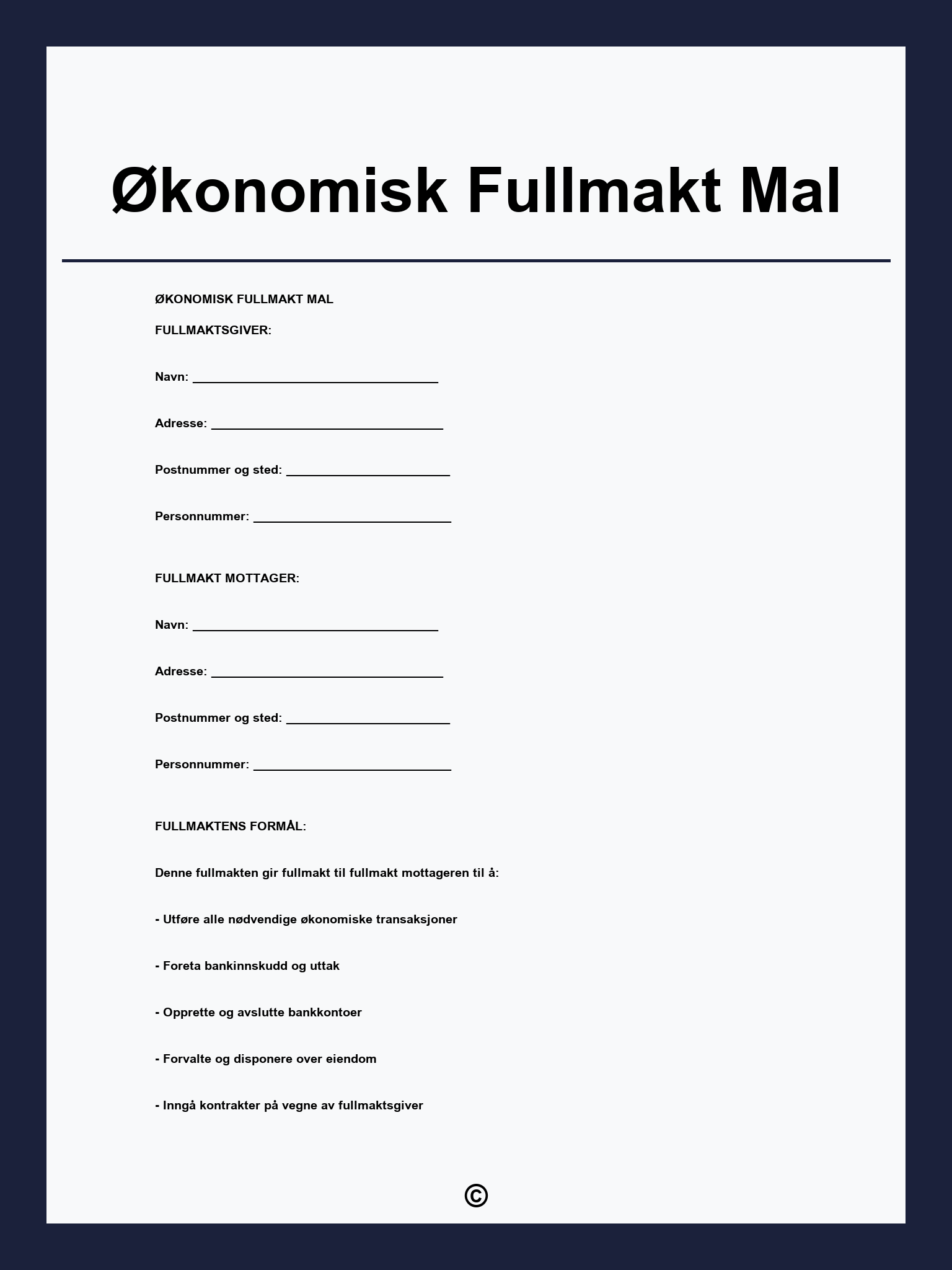 Økonomisk Fullmakt Mal