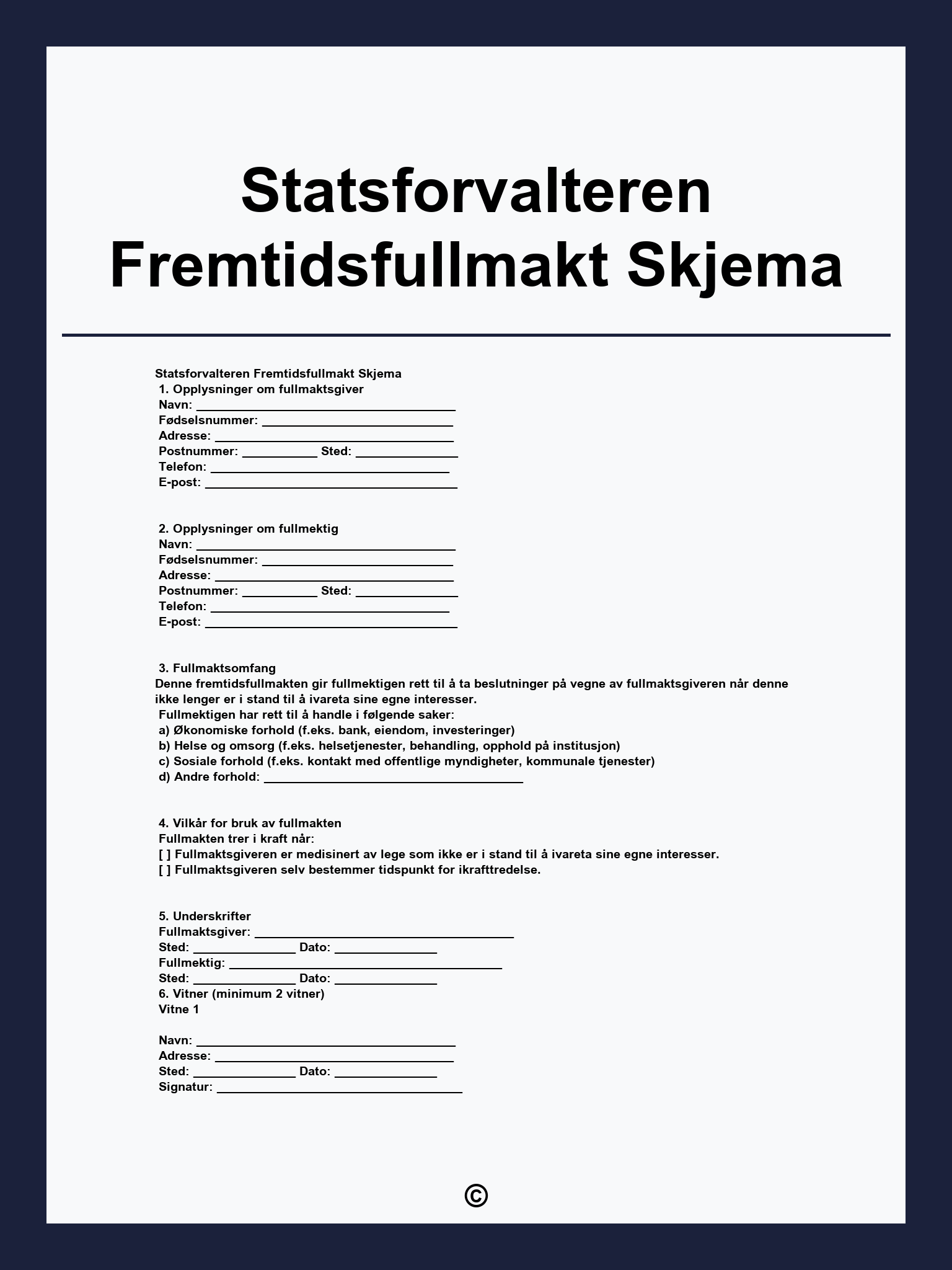 Statsforvalteren Fremtidsfullmakt Skjema